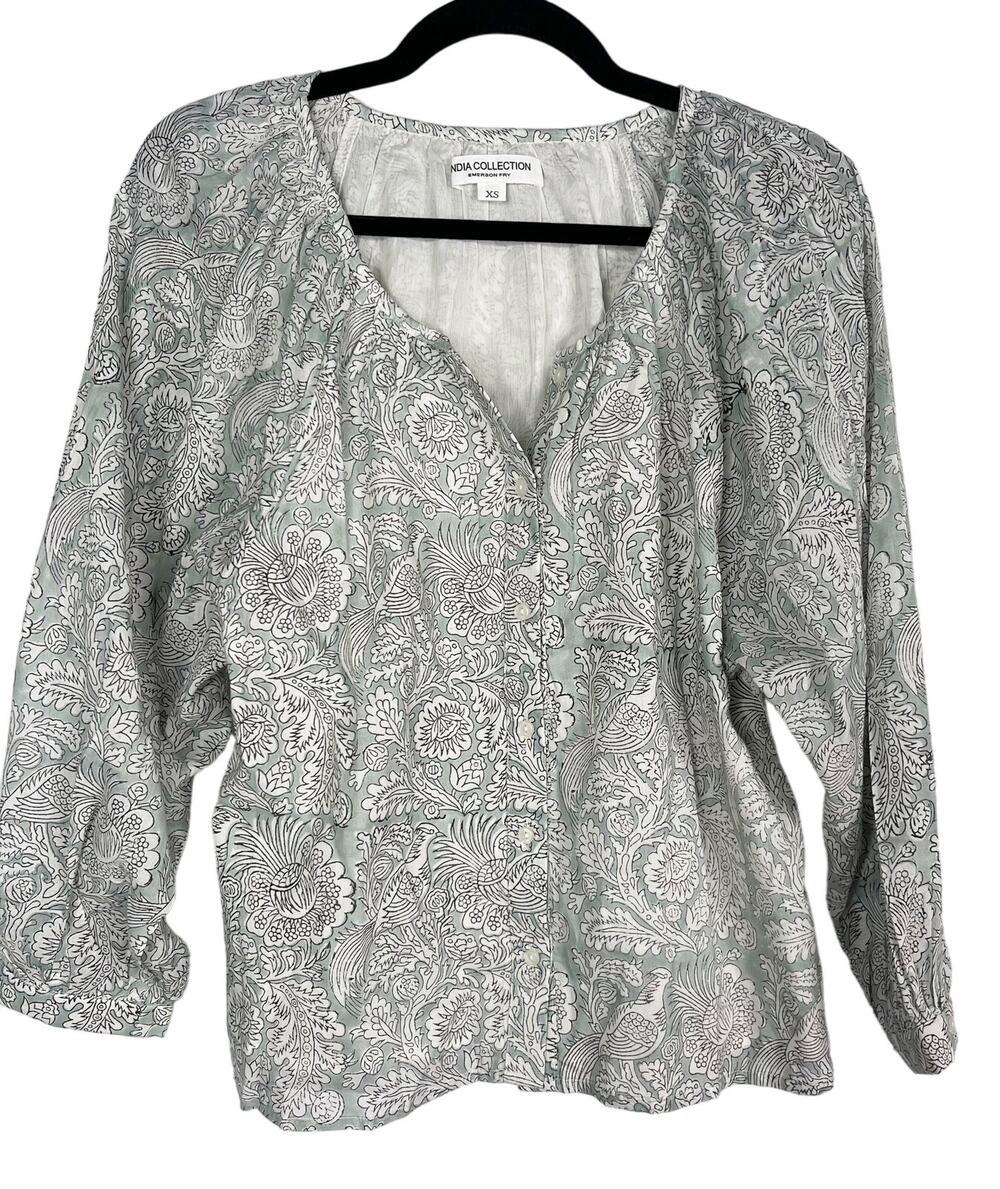 India Collective Emerson Fry XS Light Green White Frances Blouse Floral Paisley